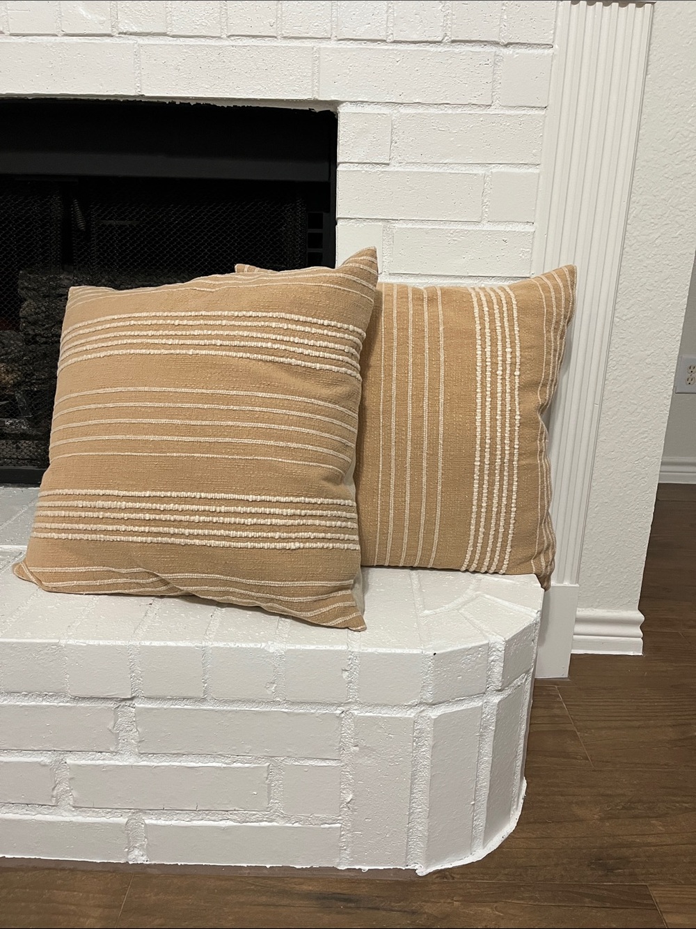 Tan Striped Decorative Throw Pillow Set - Neutral Accent Pillows